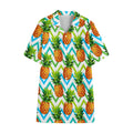 Teal Zig Zag Pineapple Pattern Print Cotton Hawaiian Shirt