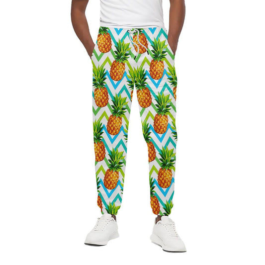 Teal Zig Zag Pineapple Pattern Print Cotton Pants