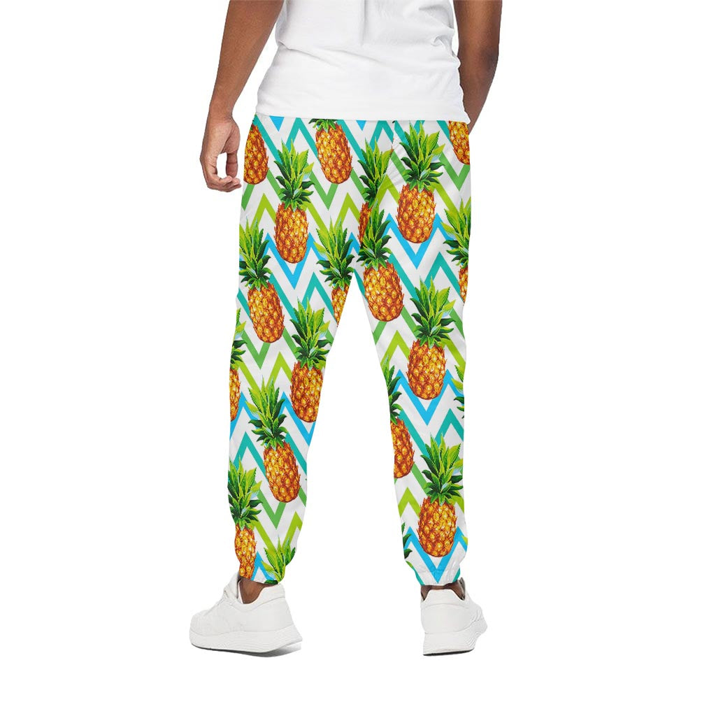 Teal Zig Zag Pineapple Pattern Print Cotton Pants