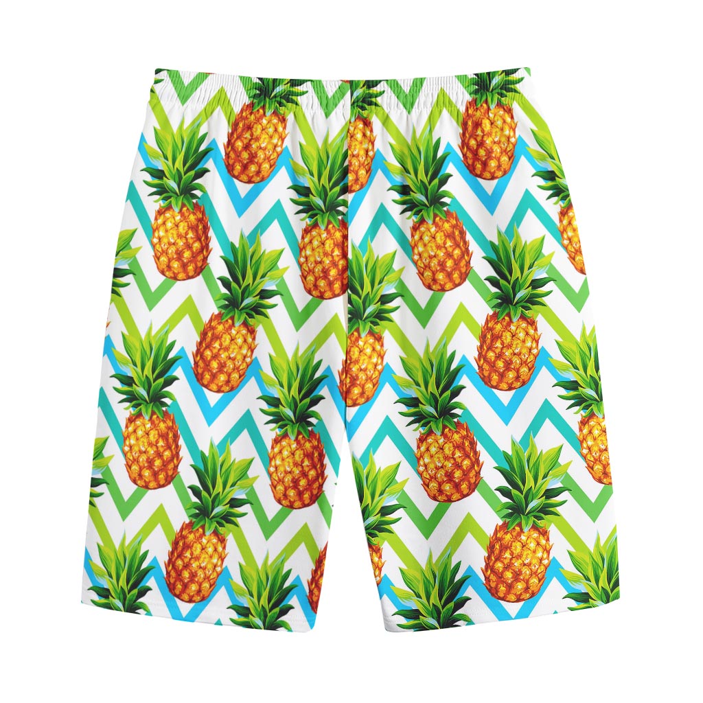 Teal Zig Zag Pineapple Pattern Print Cotton Shorts