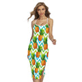 Teal Zig Zag Pineapple Pattern Print Cross Back Cami Dress