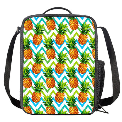 Teal Zig Zag Pineapple Pattern Print Crossbody Lunch Bag