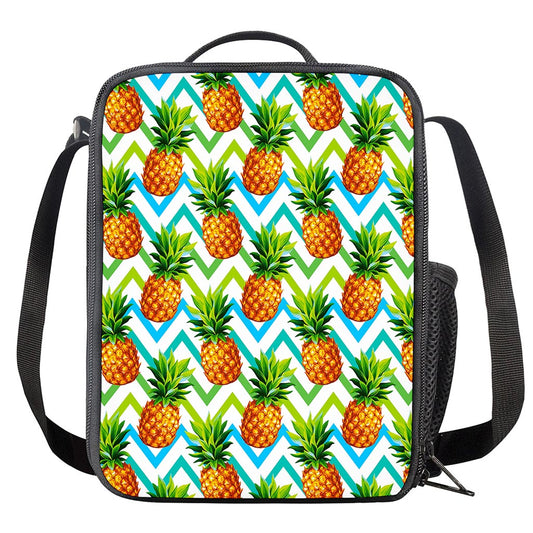 Teal Zig Zag Pineapple Pattern Print Crossbody Lunch Bag
