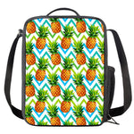 Teal Zig Zag Pineapple Pattern Print Crossbody Lunch Bag