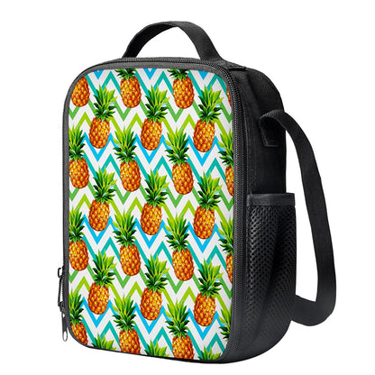 Teal Zig Zag Pineapple Pattern Print Crossbody Lunch Bag