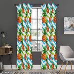 Teal Zig Zag Pineapple Pattern Print Curtain