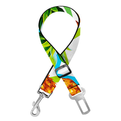 Teal Zig Zag Pineapple Pattern Print Dog Seat Belt