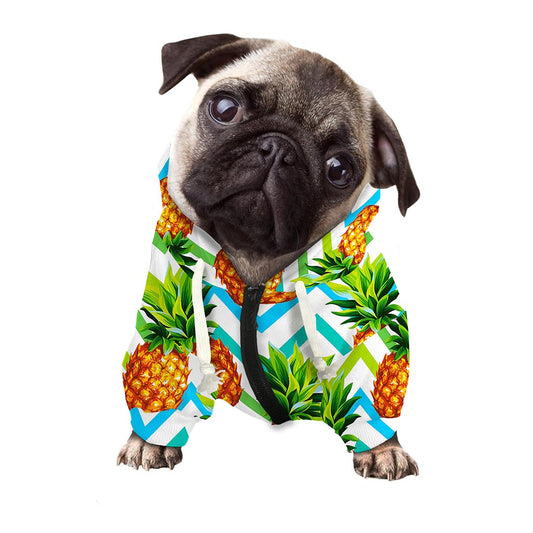 Teal Zig Zag Pineapple Pattern Print Dog Zip Up Hoodie