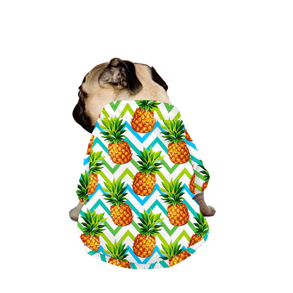 Teal Zig Zag Pineapple Pattern Print Dog Zip Up Jacket