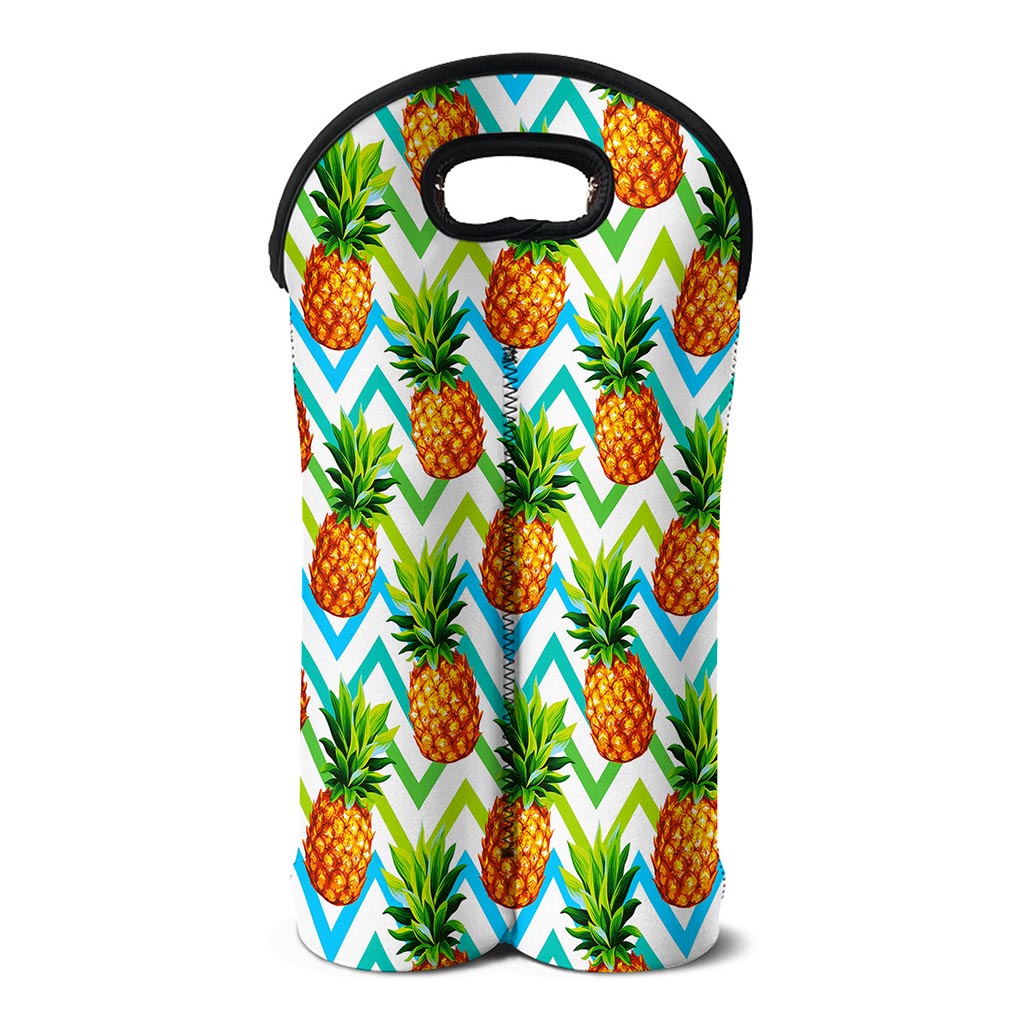 Teal Zig Zag Pineapple Pattern Print Double Neoprene Wine Tote