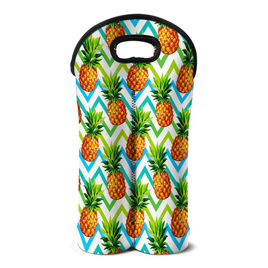 Teal Zig Zag Pineapple Pattern Print Double Neoprene Wine Tote