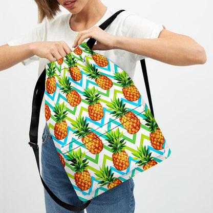Teal Zig Zag Pineapple Pattern Print Drawstring Backpack