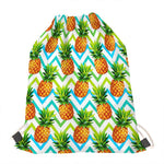 Teal Zig Zag Pineapple Pattern Print Drawstring Bag