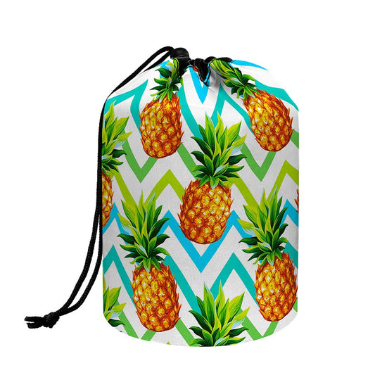 Teal Zig Zag Pineapple Pattern Print Drawstring Makeup Bag