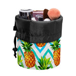 Teal Zig Zag Pineapple Pattern Print Drawstring Makeup Bag