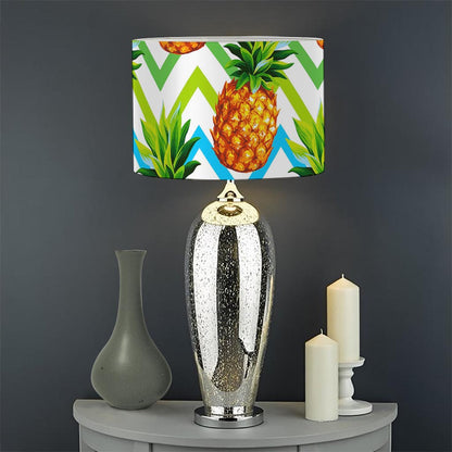 Teal Zig Zag Pineapple Pattern Print Drum Lamp Shade
