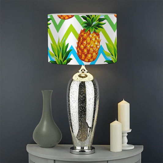 Teal Zig Zag Pineapple Pattern Print Drum Lamp Shade