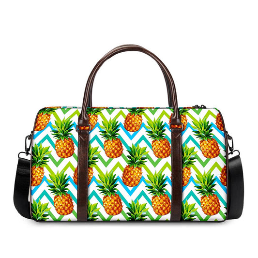 Teal Zig Zag Pineapple Pattern Print Duffle Bag
