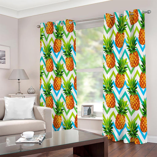 Teal Zig Zag Pineapple Pattern Print Extra Wide Grommet Curtains