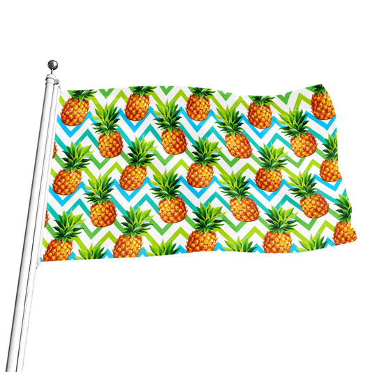 Teal Zig Zag Pineapple Pattern Print Flag
