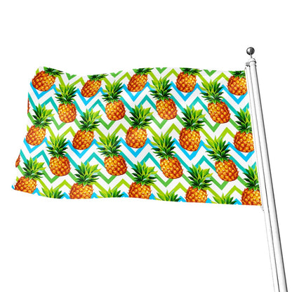 Teal Zig Zag Pineapple Pattern Print Flag