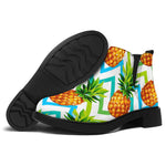 Teal Zig Zag Pineapple Pattern Print Flat Ankle Boots