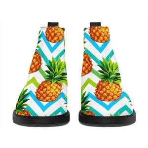 Teal Zig Zag Pineapple Pattern Print Flat Ankle Boots