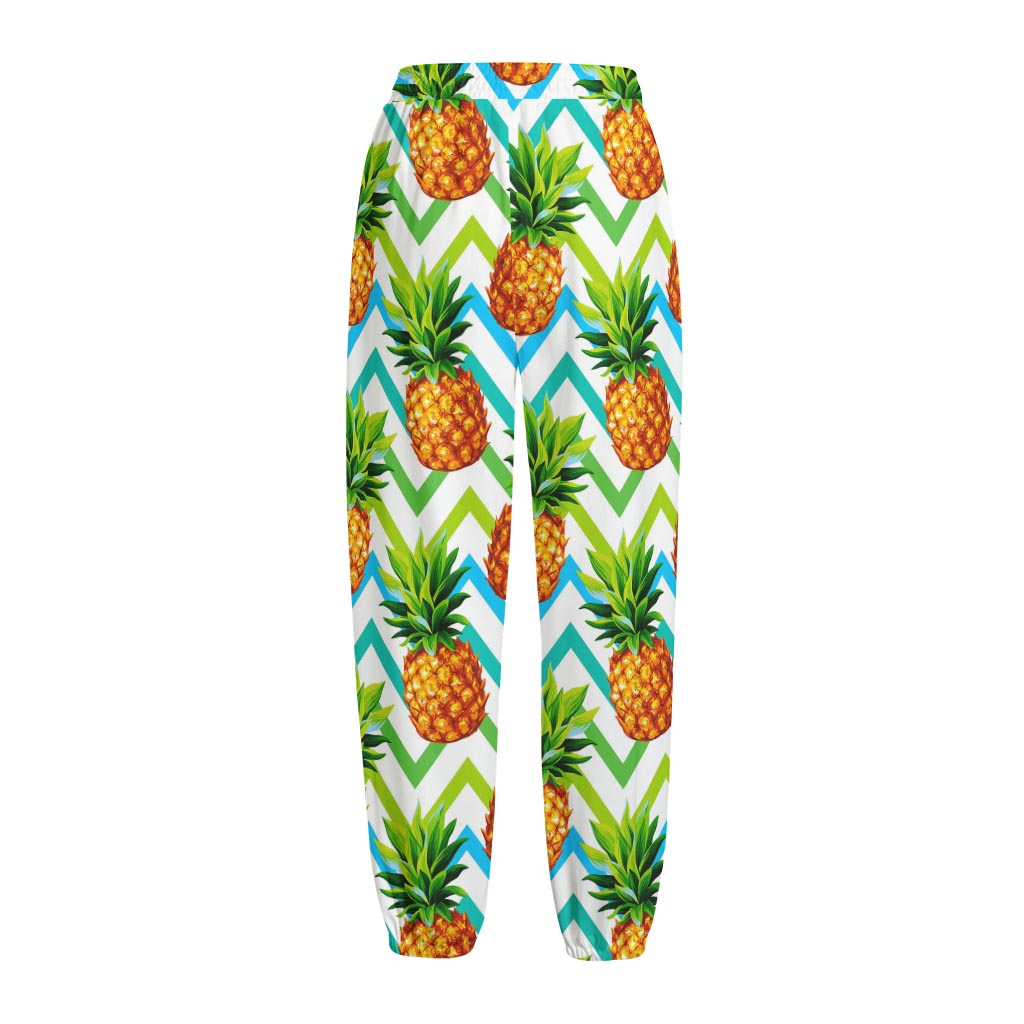 Teal Zig Zag Pineapple Pattern Print Fleece Lined Knit Pants