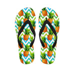Teal Zig Zag Pineapple Pattern Print Flip Flops
