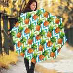 Teal Zig Zag Pineapple Pattern Print Foldable Umbrella