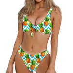 Teal Zig Zag Pineapple Pattern Print Front Bow Tie Bikini