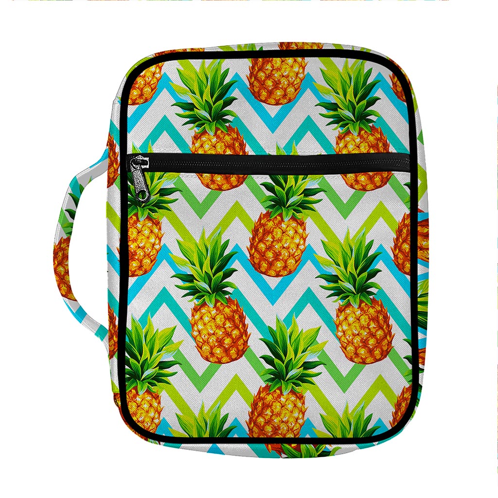 Teal Zig Zag Pineapple Pattern Print Front Pocket Bible Bag
