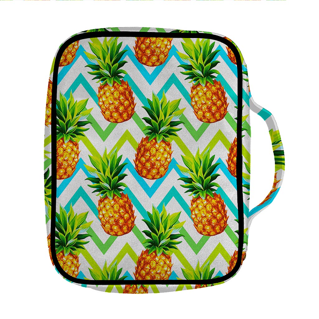 Teal Zig Zag Pineapple Pattern Print Front Pocket Bible Bag