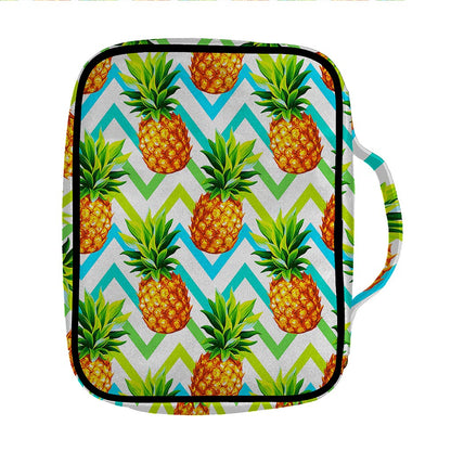 Teal Zig Zag Pineapple Pattern Print Front Pocket Bible Bag