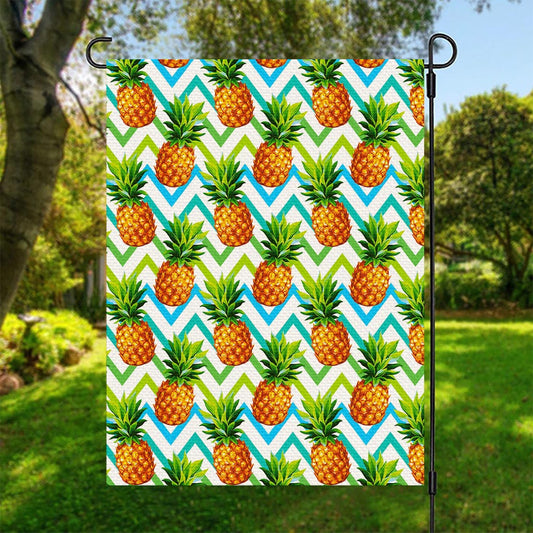 Teal Zig Zag Pineapple Pattern Print Garden Flag