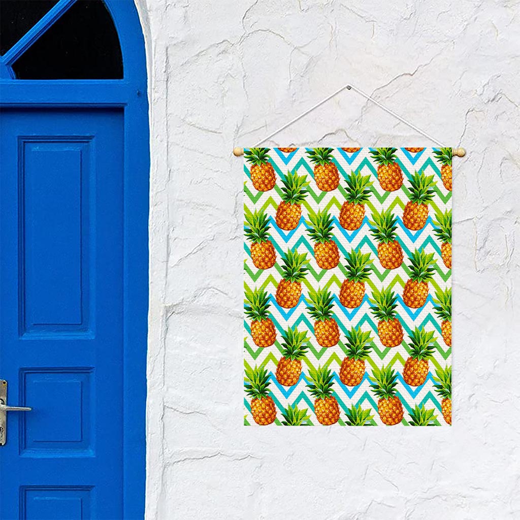Teal Zig Zag Pineapple Pattern Print Garden Flag