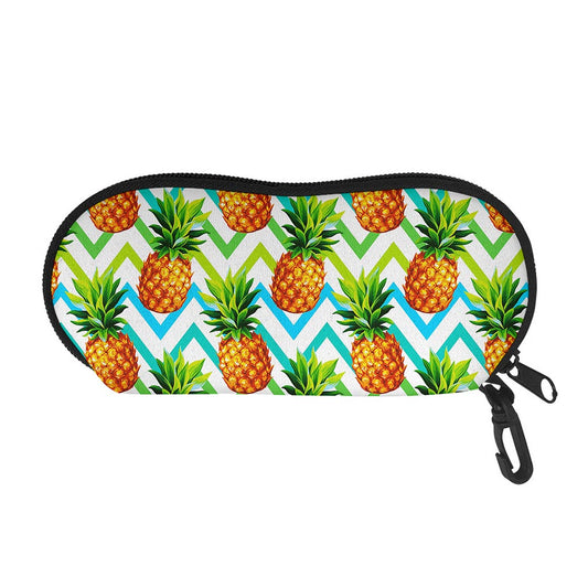 Teal Zig Zag Pineapple Pattern Print Glasses Case