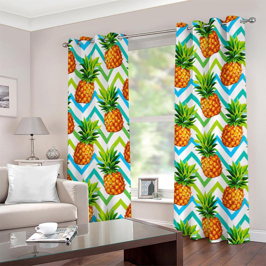 Teal Zig Zag Pineapple Pattern Print Grommet Curtains