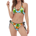 Teal Zig Zag Pineapple Pattern Print Halter Scoop Tie Side Bikini