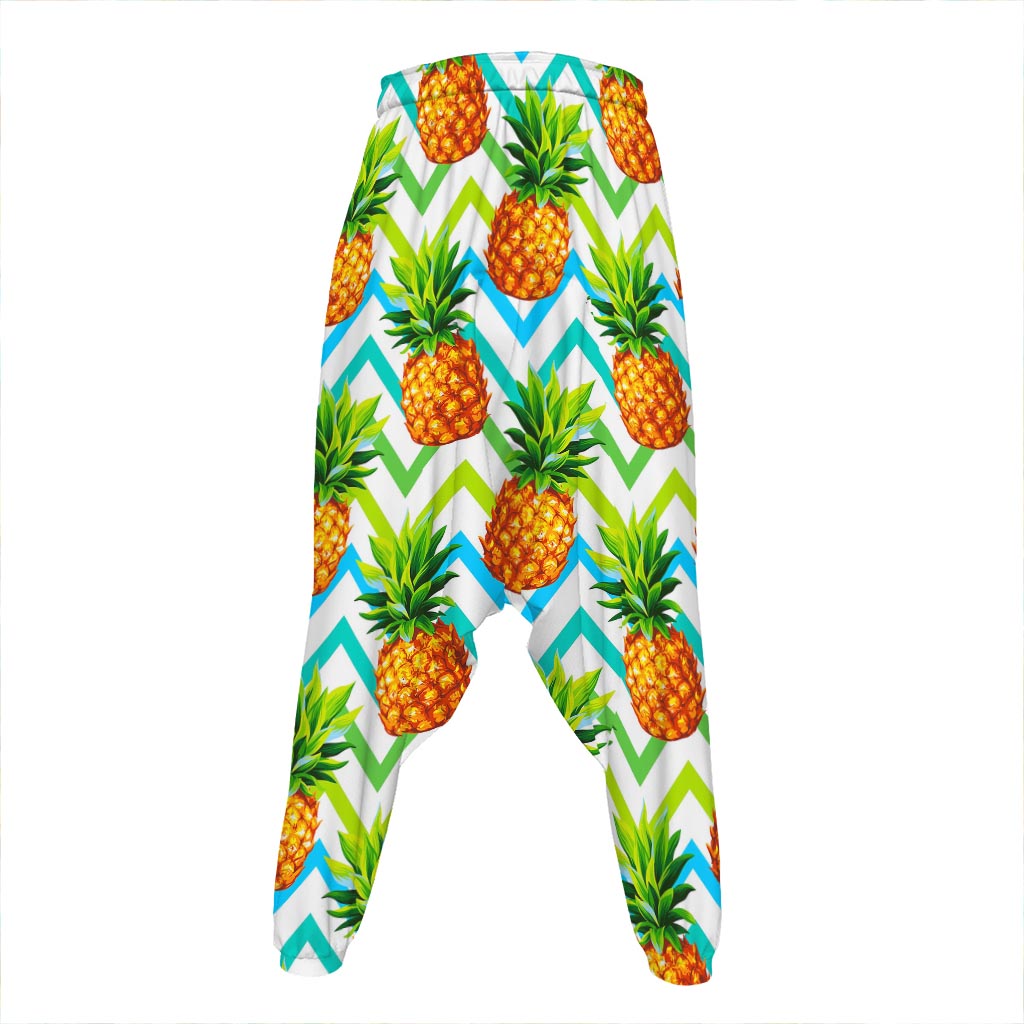 Teal Zig Zag Pineapple Pattern Print Hammer Pants