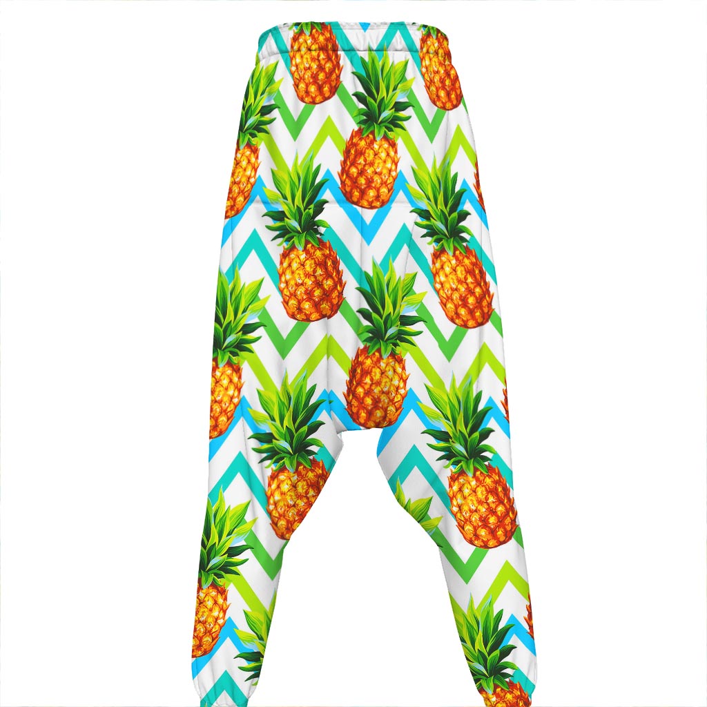 Teal Zig Zag Pineapple Pattern Print Hammer Pants