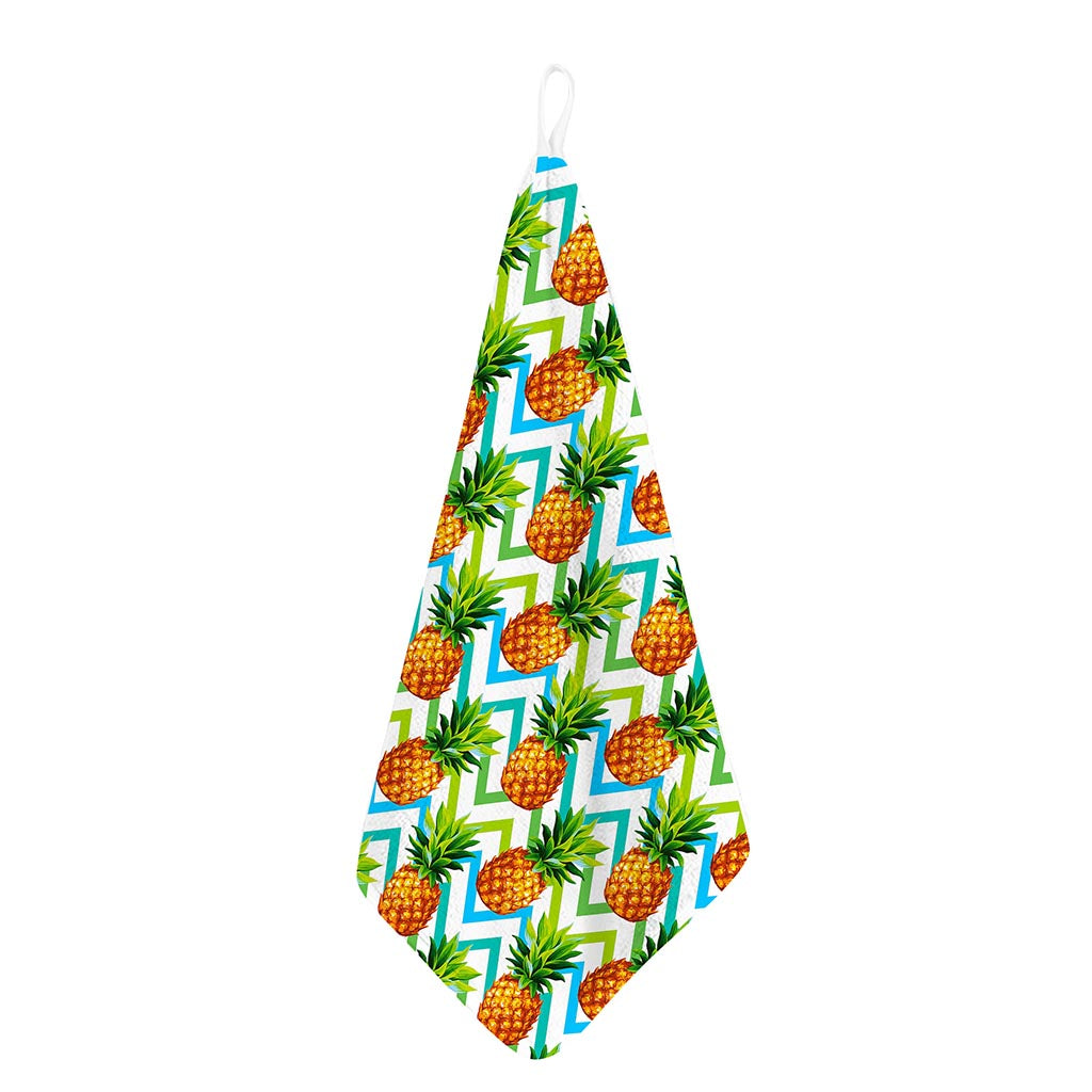 Teal Zig Zag Pineapple Pattern Print Hand Towel
