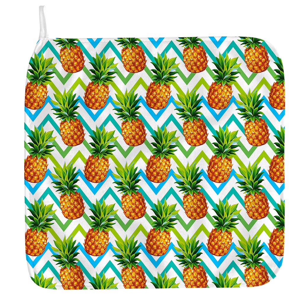 Teal Zig Zag Pineapple Pattern Print Hand Towel