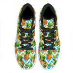 Teal Zig Zag Pineapple Pattern Print High Top Leather Sneakers