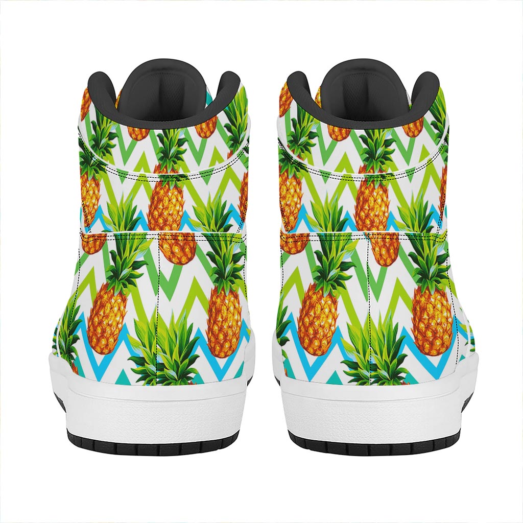 Teal Zig Zag Pineapple Pattern Print High Top Leather Sneakers