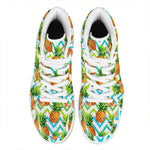 Teal Zig Zag Pineapple Pattern Print High Top Leather Sneakers