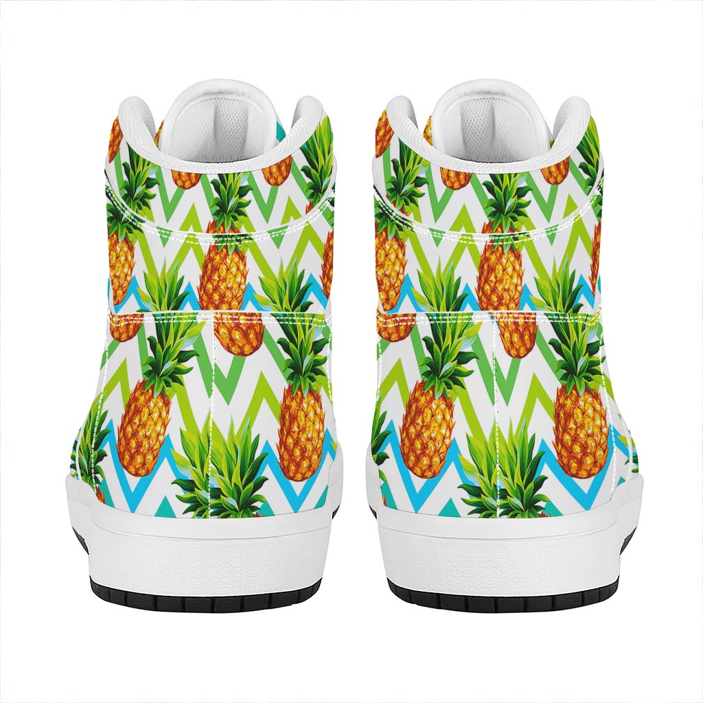 Teal Zig Zag Pineapple Pattern Print High Top Leather Sneakers