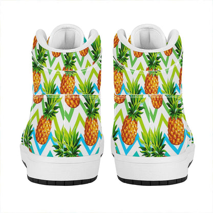 Teal Zig Zag Pineapple Pattern Print High Top Leather Sneakers