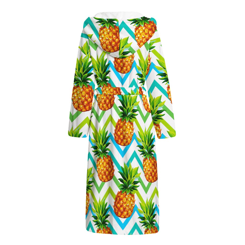 Teal Zig Zag Pineapple Pattern Print Hooded Bathrobe