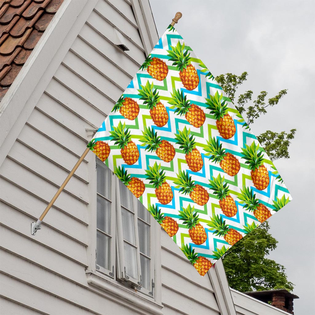 Teal Zig Zag Pineapple Pattern Print House Flag